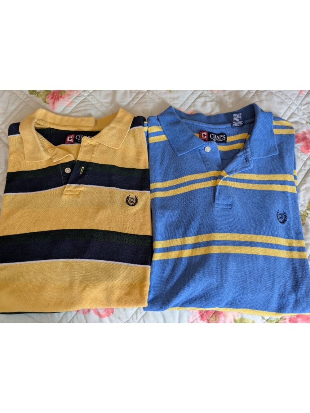 2 Retro Chaps Men's Polos Size L Yellow and Blue Y2K Preppy Golf